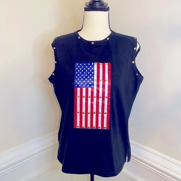 KIKIT By Maurice Sasson Vintage Embellished American Flag Shirt Size Medium - Picture 2 of 10